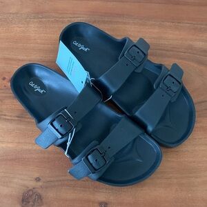 Target Cat & Jack black slip on sandals birkenstock vibes double strap youth 6